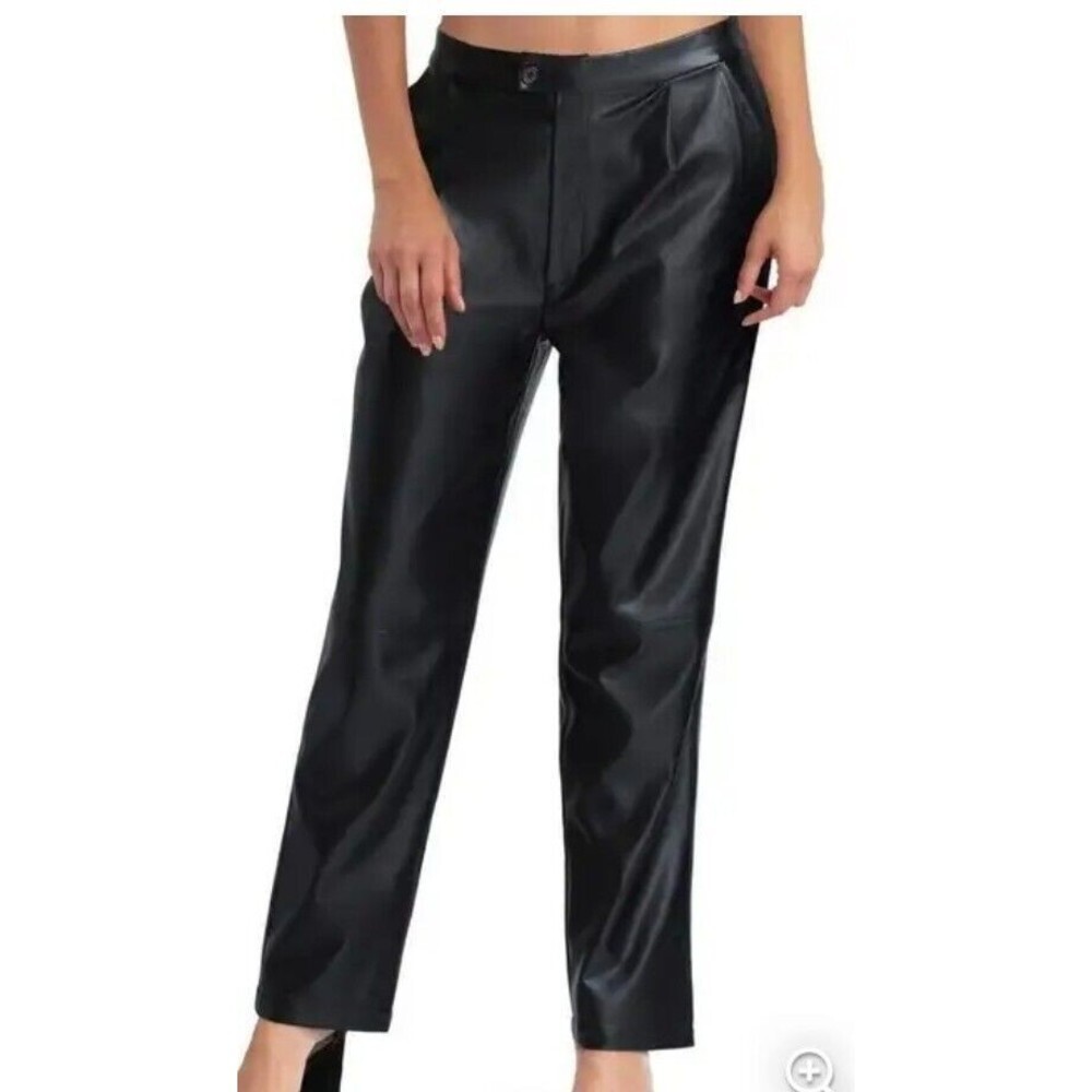 NWT H by Halston Ankle Length Straight Leg Faux Leather Pants - Size Medium